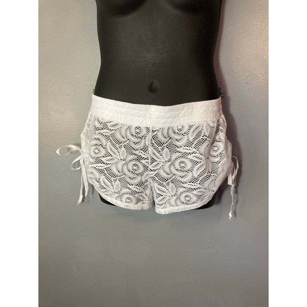 OP white lace, crochet beach, cover-up shorts